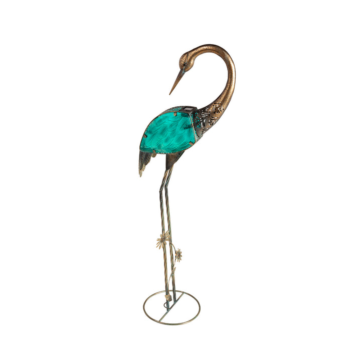 Metal and Glass Heron Solar Garden Statuary