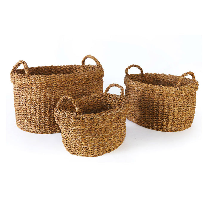 SEAGRASS OVAL BASKETS WITH HANDLES & CUFFS SET OF 3 BY NAPA HOME & GARDEN