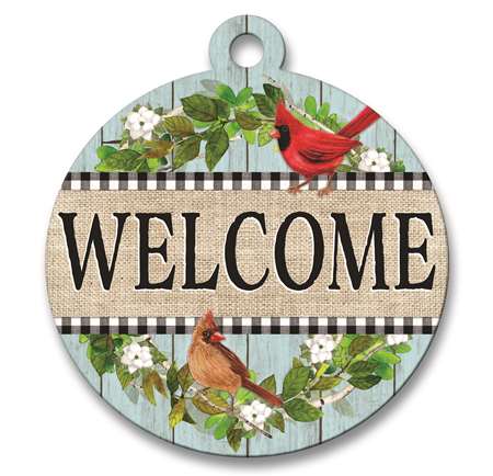 WELCOME WITH PAIR OF CARDINALS - ADOORNAMENTS