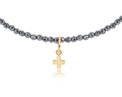 signature cross gemstone 3mm bead bracelet - hematite by enewton