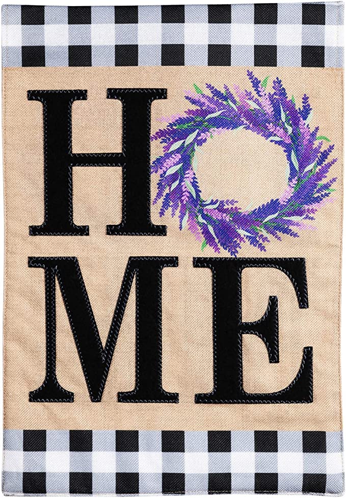 HOME Lavender Wreath Garden Burlap Flag