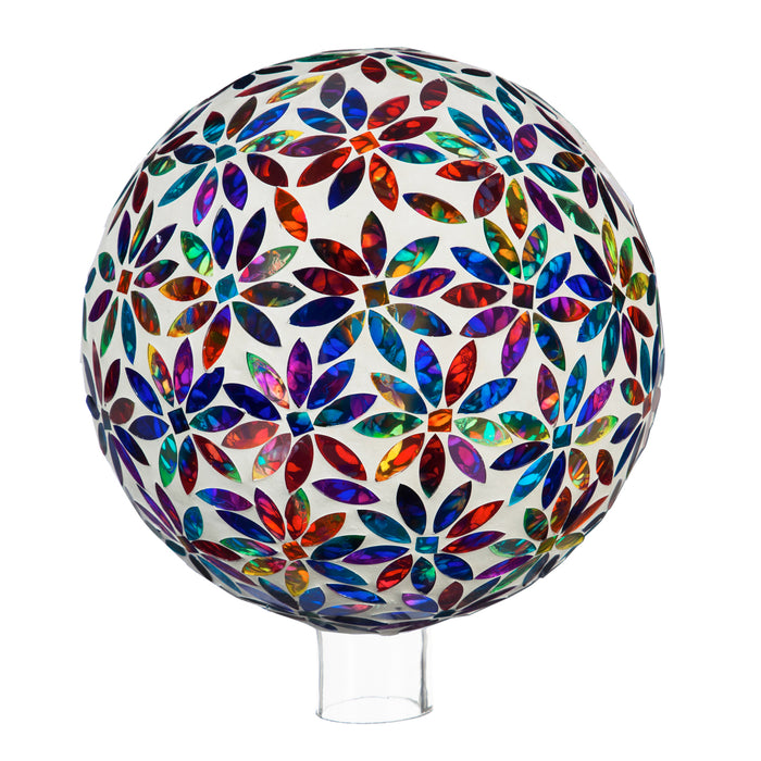 10" Mosaic Glass Gazing Ball, Multicolored Flowers