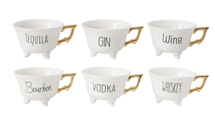 TEACUP WITH WHISKEY WINE VODKA GIN TEQUILA BOURBON
