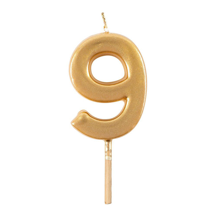 Number Birthday Candle - 9 - Gold