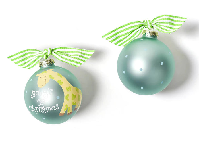 Coton Colors Baby's First Christmas Blue Giraffe Glass Ornament