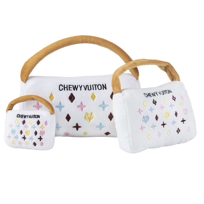 Chewy V Print Luxury Designer Handbag Toy by Haute Diggity Dog (White)