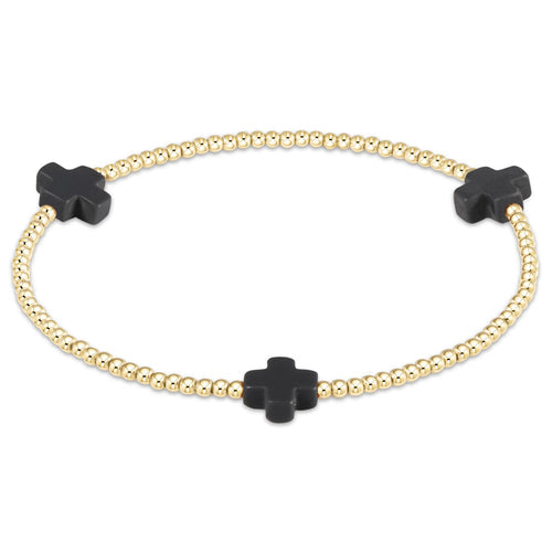 signature cross gold pattern 2mm bead bracelet - charcoal by enewton