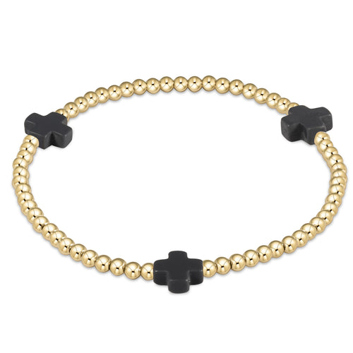 signature cross gold pattern 3mm bead bracelet - charcoal by enewton
