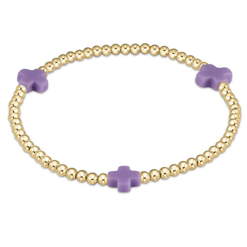 signature cross gold pattern 3mm bead bracelet - purple by enewton