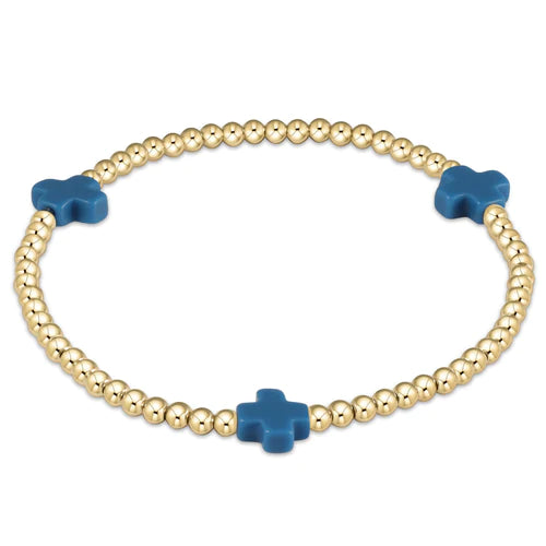 signature cross gold pattern 3mm bead bracelet - cobalt by enewton