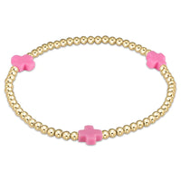 signature cross gold pattern 3mm bead bracelet - bright pink by enewton