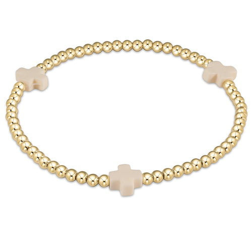signature cross gold pattern 3mm bead bracelet - off-white by enewton
