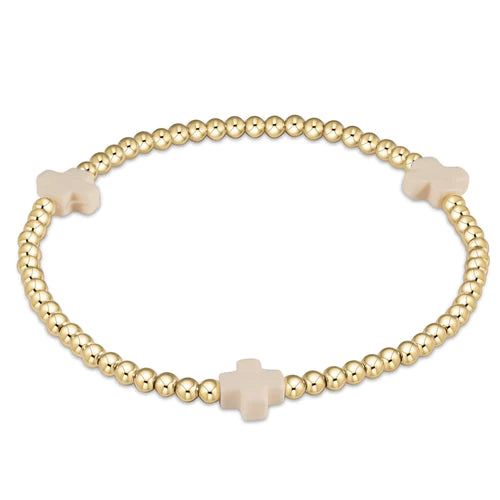 egirl signature cross gold pattern 3mm bead bracelet - off-white by enewton
