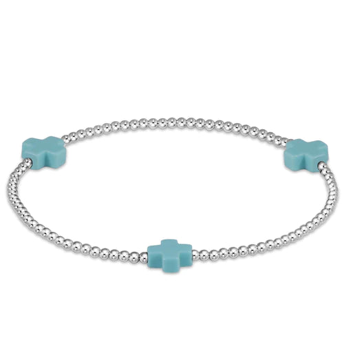 signature cross sterling pattern 2mm bead bracelet - turquoise by enewton