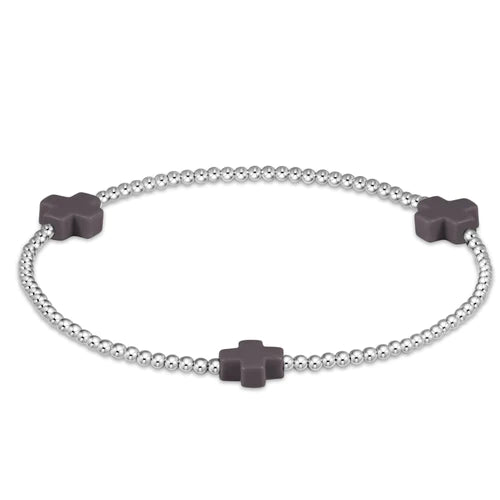 signature cross sterling pattern 2mm bead bracelet - charcoal by enewton