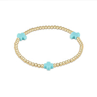 egirl signature cross gold pattern 3mm bead bracelet - turquoise by enewton