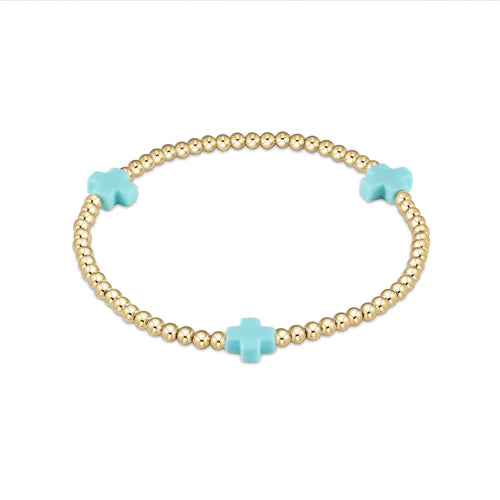 egirl signature cross gold pattern 3mm bead bracelet - turquoise by enewton