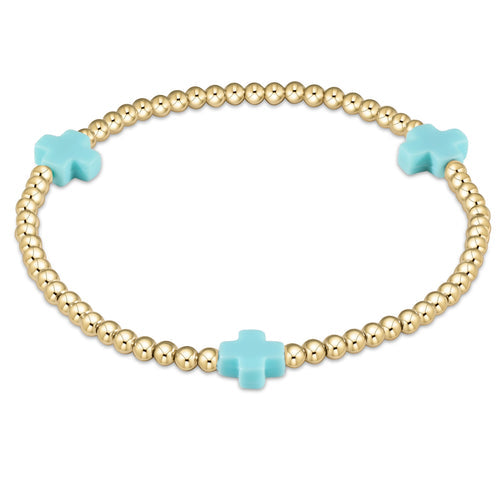 signature cross gold pattern 3mm bead bracelet - turquoise by enewton