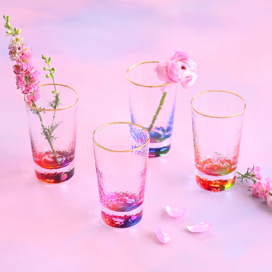 Colorful Bottom Tumbler Glass, 5.875", 4 Colors