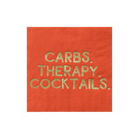 "Carbs, Therapy, Cocktails" Witty Cocktail Napkins