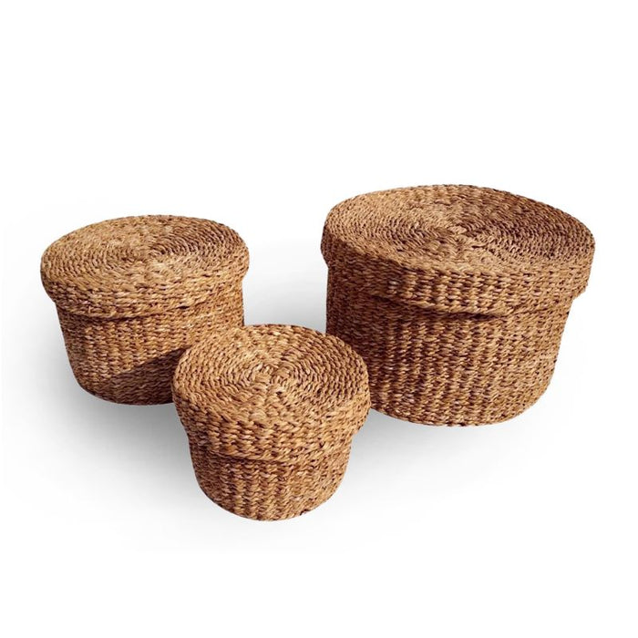 SEAGRASS ROUNDED LID BASKETS, SET OF 3 BY NAPA HOME & GARDEN
