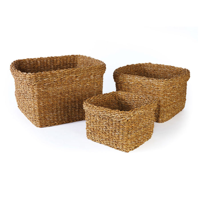 SEAGRASS SQUARE BASKETS WITH CUFFS, SET OF 3 BY NAPA HOME & GARDEN