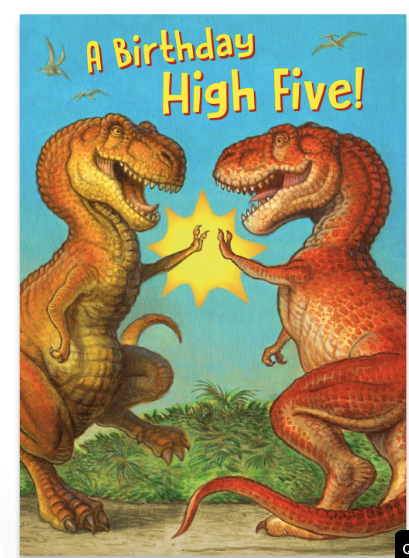 DINOSAUR HIGH FIVE BIRTHDAY CARD