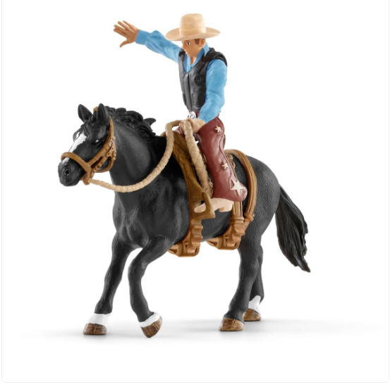SADDLE BRONC RIDING WITH COWBOY BY SCHLEICH