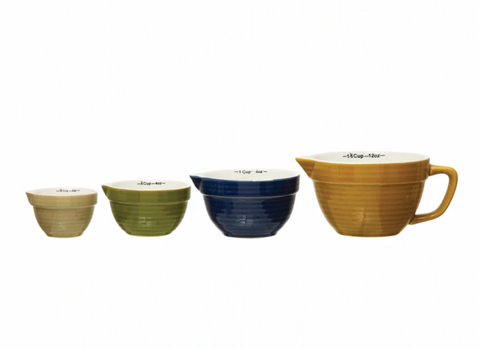 Stoneware Batter Bowl Measuring Cups, 4 Colors, Set of 4