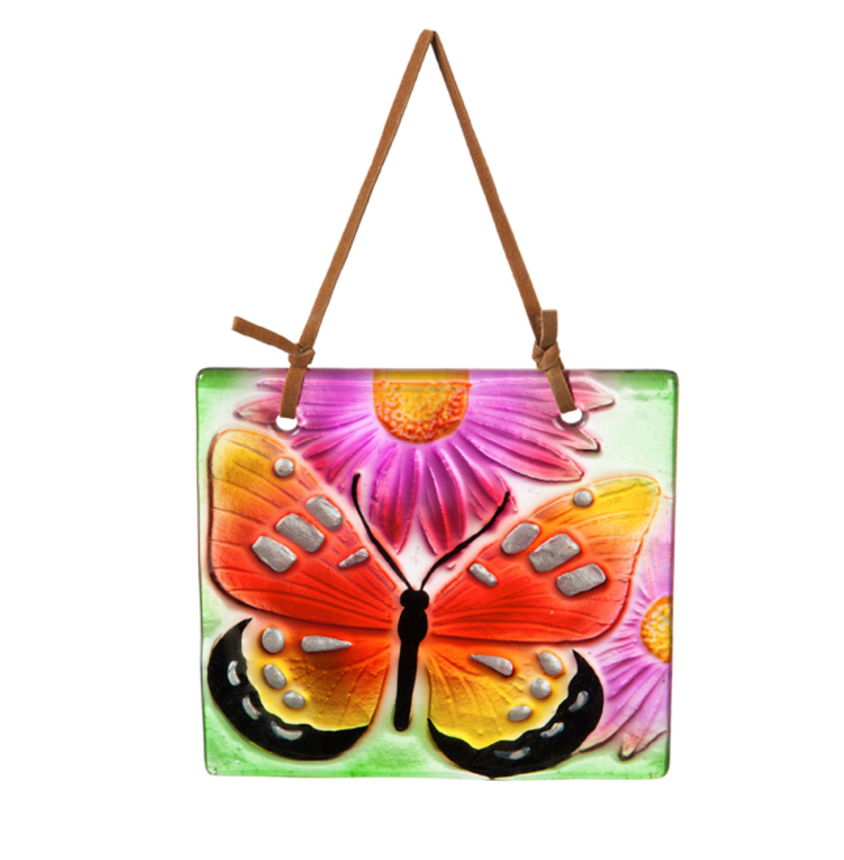 4.5" Handpainted Embossed Glass Floral Botanicals Suncatcher