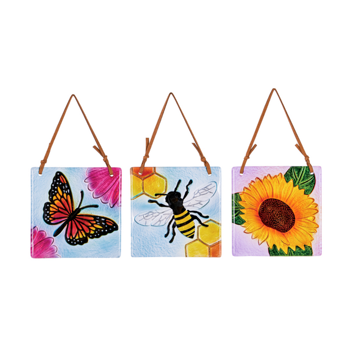 4.5" Handpainted Embossed Glass Garden Pollinators Suncatcher
