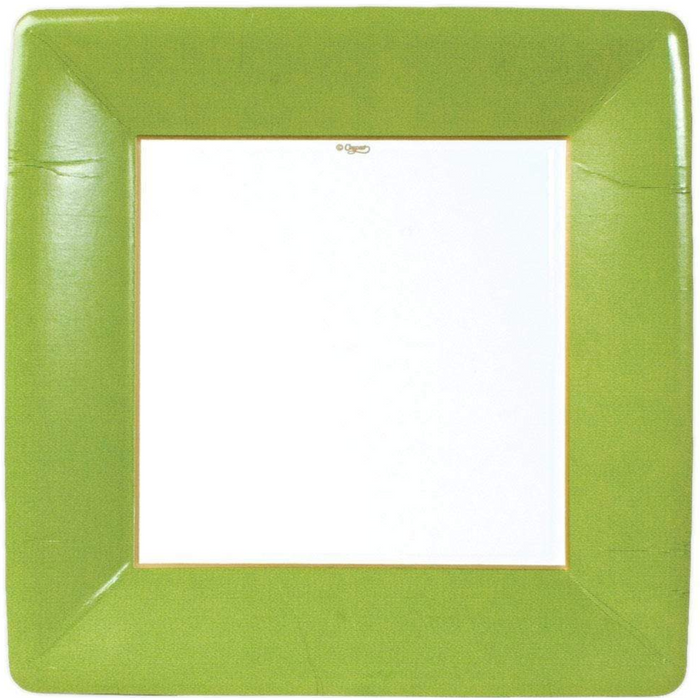 GROSGRAIN MOSS GREEN SQUARE PAPER PLATES