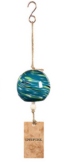 Swirling Blue and Green Art Glass Wind Bell, Inspire
