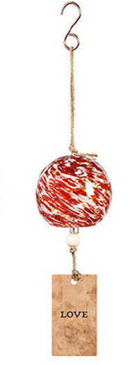 Swirling Red and White Art Glass Wind Bell, Love
