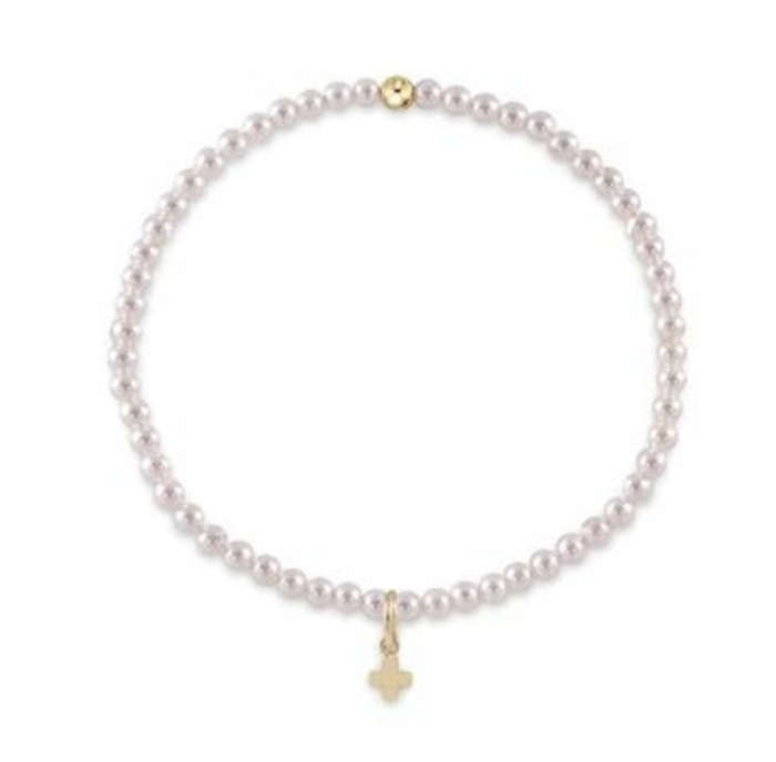signature cross gemstone 3mm bead bracelet - pearl by enewton