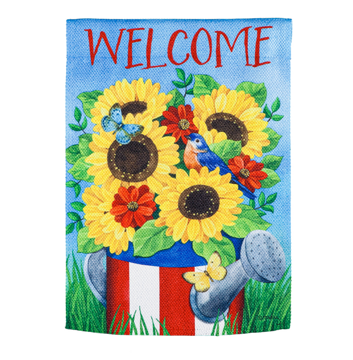 Stars and Stripes Watering Can Garden Textured Suede Flag