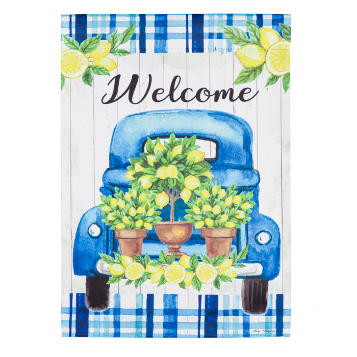 Lemon Tree Truck Garden Textured Suede Flag