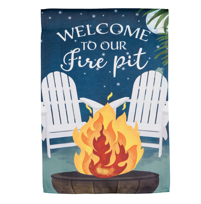Welcome To Our Fire Pit Garden Textured Suede Flag