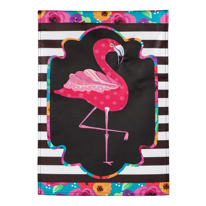 Flamingo Stripes and Flowers Garden Applique Flag