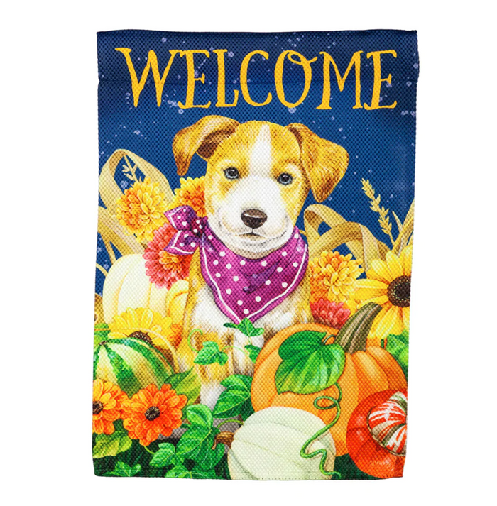 Pumpkin Pup Garden Textured Suede Flag