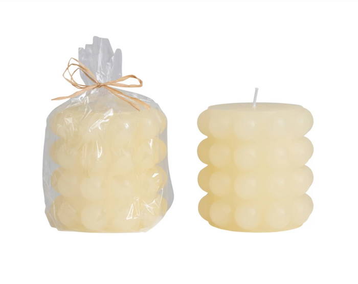 Unscented Hobnail Pillar Candle 4" - Cream Color