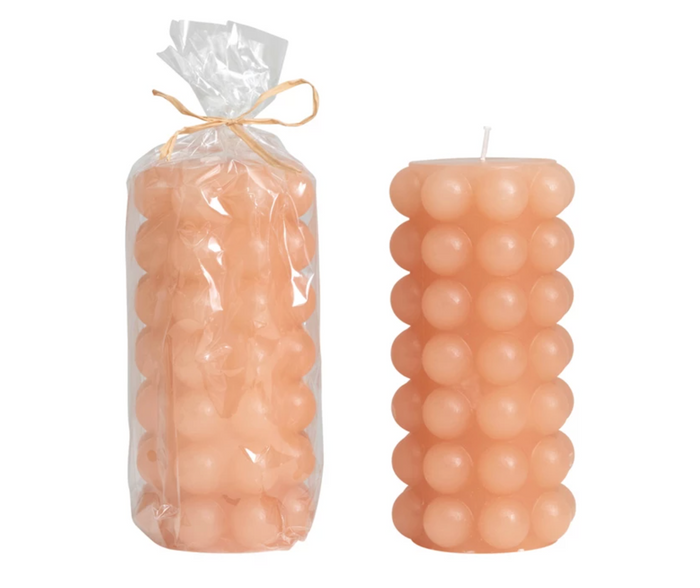Unscented Hobnail Pillar Candle 6" - Nude Color