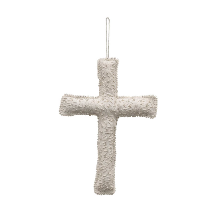 Handmade Recycled Fabric Cross with Glass Beads