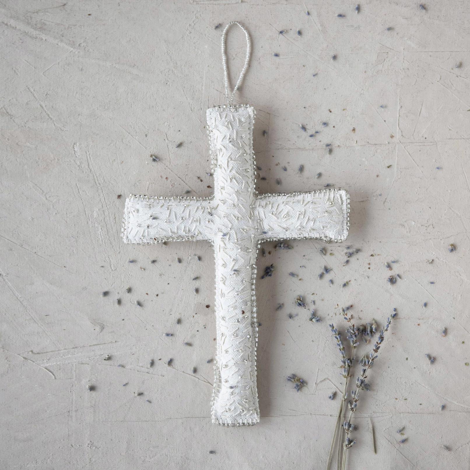 Handmade Recycled Fabric Cross with Glass Beads - A. Dodson's
