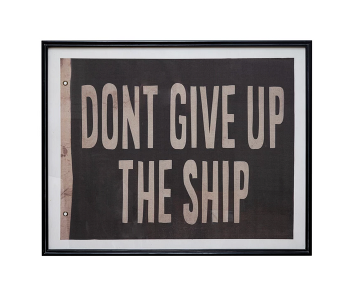 Wood Framed Glass Wall Décor with Vintage Reproduction Flag "Don't Give Up The Ship"