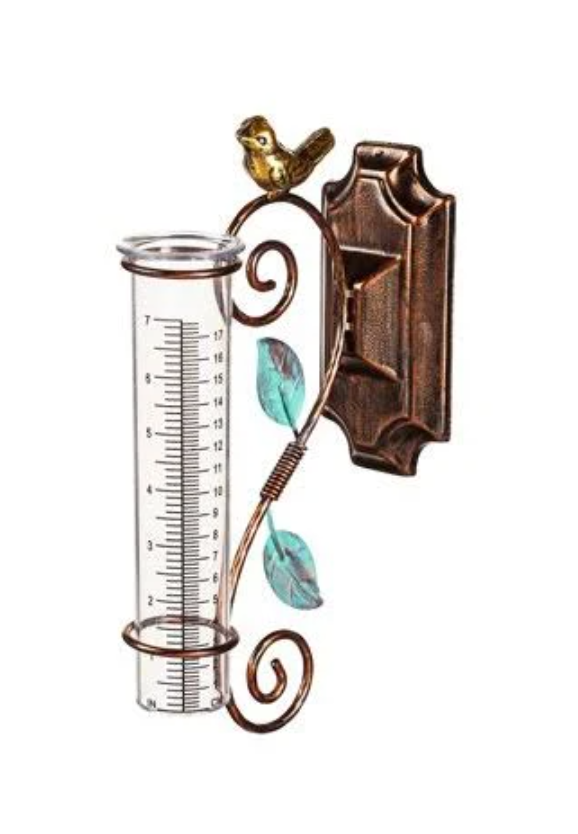 Mounted Rain Gauge Wall Decor, Bronze and Blue