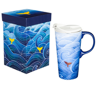 Ceramic Travel Cup, 17 OZ. ,w/ box, Mermaid Waves