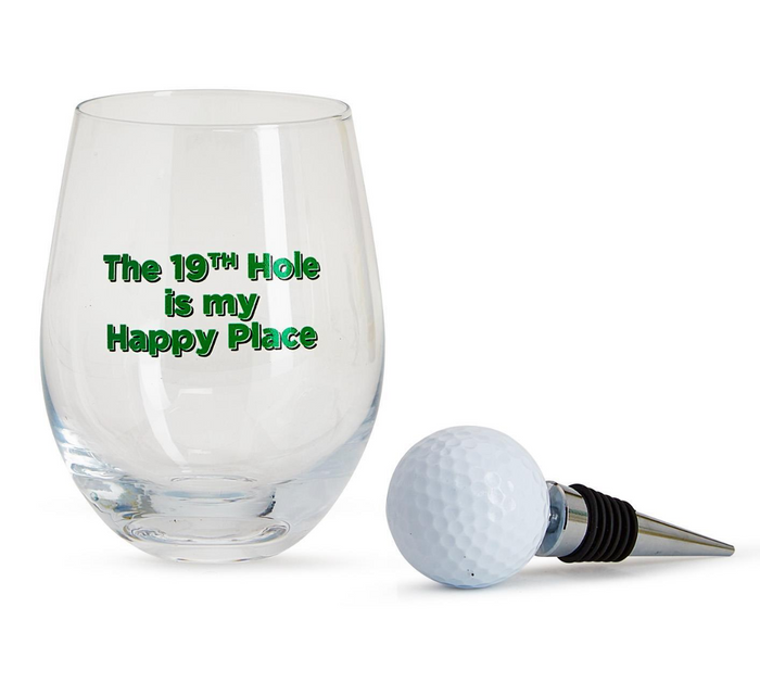 Golf Stemless Wine Glass with Golf Ball Wine Stopper