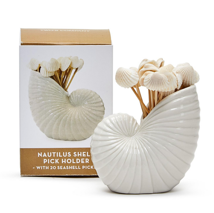 Nautilus Shell with 20 Seashell Picks
