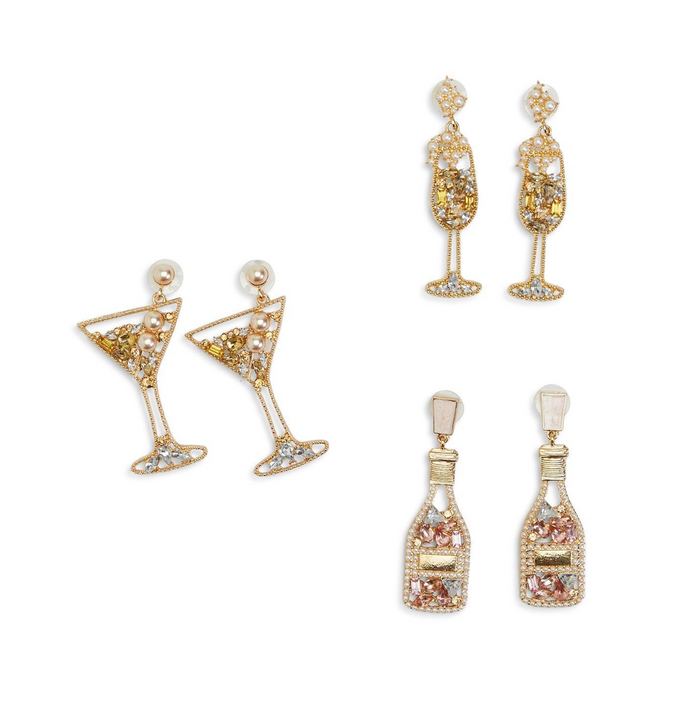 CRYSTAL EMBELLISHED EARRINGS - 3 ASST